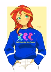 Size: 1442x2048 | Tagged: safe, artist:ku_rimo, character:sunset shimmer, my little pony:equestria girls, call upon the sea ponies, clothing, female, hands in pockets, sweater