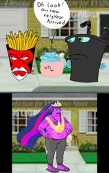 Size: 720x1139 | Tagged: safe, artist:samueldavillo, character:cozy glow, character:lord tirek, character:queen chrysalis, character:twilight sparkle, species:anthro, aqua teen hunger force, carl brutananadilewski, crossover, frylock, master shake, meatwad