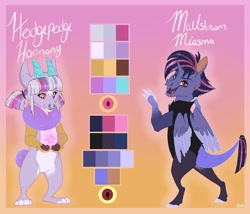 Size: 1920x1647 | Tagged: safe, artist:qatsby, oc, oc only, oc:hodgepodge harmony, oc:maelstrom miasma, parent:discord, parent:twilight sparkle, parents:discolight, species:draconequus, brother and sister, draconequus oc, duo, female, fraternal twins, gradient background, hybrid, interspecies offspring, male, offspring, reference sheet, siblings