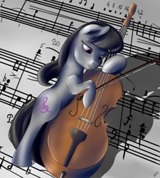 Size: 1024x1138 | Tagged: safe, artist:com3tfire, character:octavia melody, species:earth pony, species:pony, bow, cello, female, musical instrument, sheet music, solo