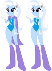 Size: 397x545 | Tagged: safe, artist:selenaede, artist:sturk-fontaine, base used, character:trixie, species:human, my little pony:equestria girls, bodysuit, boots, cape, clothing, gloves, high heel boots, high heels, leotard, shoes, superhero, superhero costume, thighs, thunder thighs