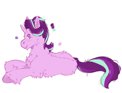 Size: 1280x976 | Tagged: safe, artist:kittycoot, character:starlight glimmer, species:pony, species:unicorn, female, implied lesbian, implied shipping, implied startrix, lying down, simple background, solo, white background
