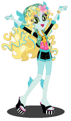 Size: 342x578 | Tagged: safe, artist:cookiechans2, artist:machakar52, base used, my little pony:equestria girls, barely eqg related, clothing, compression shorts, crossover, equestria girls style, equestria girls-ified, fins, flower, flower in hair, jewelry, lagoona blue, mattel, monster high, necklace, sandals, sea monster, sexy, shoes, shorts
