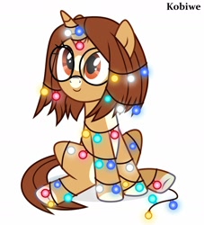 Size: 1280x1408 | Tagged: dead source, safe, artist:keyrijgg, oc, oc only, species:pony, species:unicorn, art, christmas, christmas lights, commission, glasses, holiday, lights, new year, simple background, white background