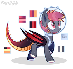 Size: 2000x1900 | Tagged: safe, artist:keyrijgg, oc, oc only, unnamed oc, species:bat pony, bat pony oc, bat wings, colored hooves, dragon tail, ear fluff, female, helmet, hybrid, multicolored hair, reference sheet, signature, simple background, slit eyes, smiling, solo, white background, wings