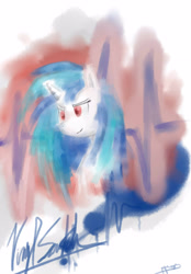 Size: 2675x3834 | Tagged: safe, artist:peperoger, character:dj pon-3, character:vinyl scratch, species:pony, species:unicorn, abstract background, bust, female, mare, solo