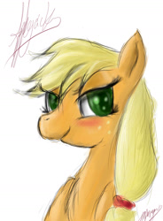 Size: 1146x1558 | Tagged: safe, artist:peperoger, character:applejack, species:earth pony, species:pony, bust, female, mare, portrait, simple background, solo, white background