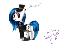 Size: 1572x1184 | Tagged: safe, artist:peperoger, character:dj pon-3, character:vinyl scratch, species:pony, species:unicorn, clothing, female, mare, solo, suit