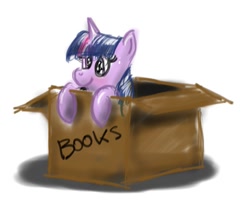 Size: 615x515 | Tagged: safe, artist:peperoger, character:twilight sparkle, species:pony, box, cute, female, mare, pony in a box, simple background, smiling, solo, white background