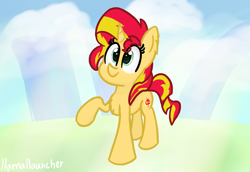 Size: 3148x2160 | Tagged: safe, artist:llamalauncher, character:sunset shimmer, species:pony, species:unicorn, cute, female, mare, raised hoof, shimmerbetes, solo