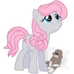 Size: 900x900 | Tagged: safe, artist:sunley, character:snuzzle (g1), species:earth pony, species:pony, g1, female, g1 to g4, generation leap, mare, pillow, simple background, sock monkey, transparent background