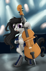 Size: 1104x1700 | Tagged: safe, artist:holka13, character:octavia melody, species:earth pony, species:pony, double bass, female, loose hair, musical instrument, punk, solo