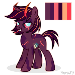 Size: 2000x2000 | Tagged: safe, artist:keyrijgg, oc, oc only, unnamed oc, species:pony, species:unicorn, colored pupils, colored sclera, female, grin, horn, horns, lidded eyes, looking at you, mare, reference sheet, scar, signature, simple background, smiling, solo