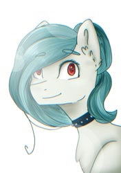 Size: 1039x1476 | Tagged: safe, artist:irinamar, oc, oc only, species:earth pony, species:pony, bust, choker, ear fluff, earth pony oc, simple background, smiling, solo, spiked choker, white background
