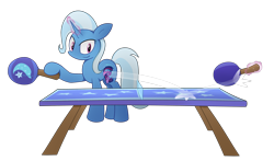 Size: 3180x1864 | Tagged: safe, artist:reconprobe, character:trixie, character:twilight sparkle, species:pony, species:unicorn, abuse, duo, female, mare, micro, ping pong, ping pong table, simple background, transparent background, twilybuse