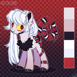 Size: 2000x2000 | Tagged: safe, artist:keyrijgg, oc, oc only, unnamed oc, body markings, chest fluff, colored hooves, colored pupils, colored sclera, ear fluff, facial markings, fangs, female, hybrid, original species, reference sheet, signature, smiling, snake, snake pony, snake tail, solo