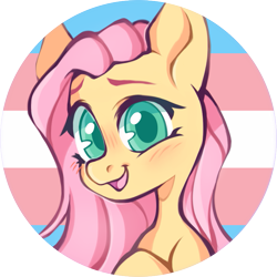 Size: 811x811 | Tagged: safe, artist:occultusion, character:fluttershy, species:pegasus, species:pony, blushing, bust, female, icon, lgbt headcanon, pride, pride flag, simple background, solo, transgender pride flag, transparent background