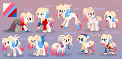 Size: 4100x2000 | Tagged: safe, artist:keyrijgg, oc, oc only, oc:har-harley queen, oc:har-harvy queen, species:alicorn, species:bat pony, species:crystal pony, species:pony, alicorn oc, alicornified, art, bat ponified, bat pony oc, bat wings, big reference, choker, clothing, commission, dress, ear piercing, earring, fangs, female, filly, fishnets, foal, gala dress, gloves, horn, jewelry, male, mare, mermaid, multicolored hair, night of nightmares, nightmare night, open mouth, piercing, race swap, rainbow power, raised hoof, raised leg, reference, roller skates, simple background, stallion, tattoo, wings