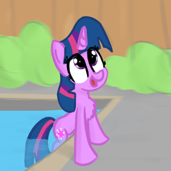 Size: 2000x2000 | Tagged: safe, artist:llamalauncher, character:twilight sparkle, character:twilight sparkle (unicorn), species:pony, species:unicorn, newbie artist training grounds, atg 2020, chest fluff, cute, female, solo, swimming pool, twiabetes, water