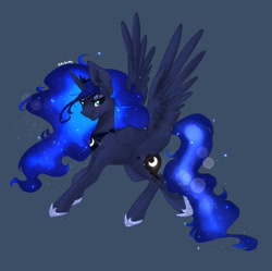Size: 1894x1885 | Tagged: safe, artist:siripim111, character:princess luna, species:alicorn, species:pony, blue background, cute, ear fluff, female, leg fluff, lunabetes, mare, simple background, solo