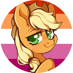 Size: 773x773 | Tagged: safe, artist:occultusion, character:applejack, species:earth pony, species:pony, applejack's hat, bust, clothing, commission, cowboy hat, female, hat, headcanon, lesbian pride flag, lgbt headcanon, pride, pride flag, sexuality headcanon, solo