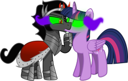 Size: 1093x696 | Tagged: safe, artist:crystalmagic6, character:king sombra, character:twilight sparkle, character:twilight sparkle (alicorn), species:alicorn, species:pony, species:unicorn, ship:twibra, corrupted, corrupted twilight sparkle, corruption of magic, dark magic, duo, evil, female, glowing eyes, kissing, magic, male, mind control, possessed, queen twilight, shipping, simple background, sombra eyes, sombrafied, straight, transparent background, vector