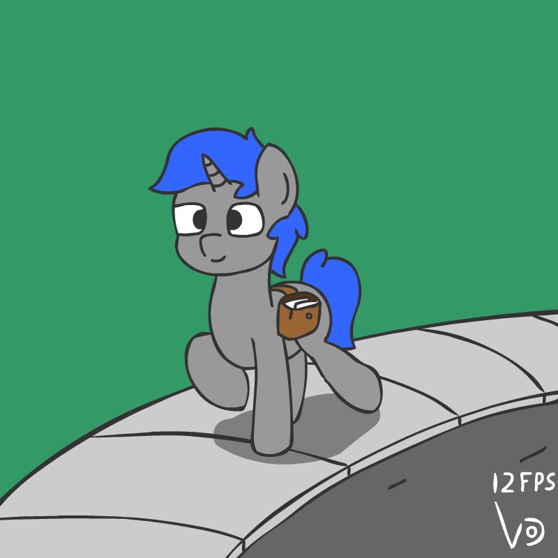 Size: 800x800 | Tagged: safe, artist:vohd, oc, oc only, unnamed oc, species:pony, species:unicorn, animated, frame by frame, magazine, magic, mailbag, male, newspaper, perfect loop, road, smiling, solo, stallion, trotting