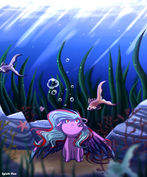 Size: 2500x3000 | Tagged: safe, artist:spirit-fire360, oc, oc:star beats, species:pegasus, species:pony, bubble, chibi, commission, coral, fish, ocean, rock, seaweed, solo, starfish, underwater, water, ych result