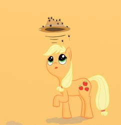 Size: 1105x1140 | Tagged: safe, artist:dennyhooves, character:applejack, female, fly, raised hoof, simple background, solo