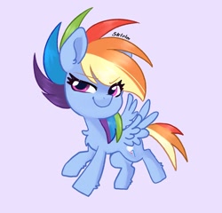 Size: 1536x1475 | Tagged: safe, artist:siripim111, character:rainbow dash, species:pegasus, species:pony, my little pony:pony life, chest fluff, female, gray background, leg fluff, mare, simple background, solo