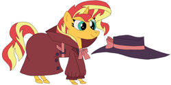 Size: 4480x2240 | Tagged: safe, artist:hubfanlover678, character:sunset shimmer, species:pony, clothing, female, shadow spade, simple background, solo, trenchcoat, white background
