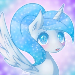 Size: 894x894 | Tagged: safe, artist:mimtii, oc, oc only, oc:white flare, species:alicorn, species:pony, alicorn oc, blushing, horn, solo, wings