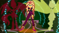 Size: 6830x3840 | Tagged: safe, artist:legendaryspider, character:daydream shimmer, character:sunset satan, character:sunset shimmer, g4, my little pony: equestria girls, my little pony:equestria girls, confident, daydream shimmer, demon, light and dark, music festival outfit, show accurate, sunset satan