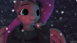 Size: 3840x2160 | Tagged: safe, artist:foxventus, character:fluttershy, species:anthro, species:pegasus, species:pony, 3d, clothing, female, happy, smiling, snow, snowfall, solo, source filmmaker, sweater, sweatershy, wings