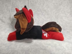 Size: 1032x774 | Tagged: safe, artist:bluedragonflyplush, species:pony, species:unicorn, all time low, beanie (plushie), clothing, commission, horn, irl, jack barakat, male, photo, plushie, ponified, prone, shirt, solo, stallion, t-shirt