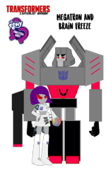 Size: 720x1199 | Tagged: safe, artist:electrahybrida, oc, oc:brain freeze, g4, my little pony: equestria girls, my little pony:equestria girls, crossover, decepticon, equestria girls-ified, fusion cannon, g4mers, megatron, northrop grumman b-2 spirit, robot, seems legit, show accurate, simple background, size comparison, size difference, snowcone truck, transformers, transformers canterlot division, transparent background