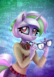 Size: 3500x5000 | Tagged: safe, artist:irinamar, oc, oc only, species:anthro, species:pony, freckles, glasses, math, solo