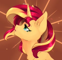 Size: 1706x1644 | Tagged: safe, artist:siripim111, character:sunset shimmer, species:pony, species:unicorn, g4, chest fluff, ear fluff, eyebrows, female, leg fluff, looking up, mare, open mouth, profile, signature, simple background, solo