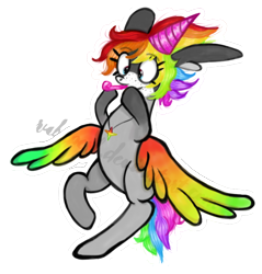 Size: 744x777 | Tagged: safe, artist:twilightcomet, oc, species:pegasus, species:pony, g4, clothing, clown, colored wings, female, hat, jewelry, mare, multicolored hair, multicolored wings, necklace, party hat, party horn, pegasus oc, rainbow hair, rainbow wings, signature, simple background, solo, transparent background, wings