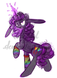 Size: 705x960 | Tagged: safe, artist:twilightcomet, oc, oc only, species:pony, species:unicorn, g4, angry, female, glowing horn, horn, mare, nightmarified, raised hoof, simple background, solo, white background