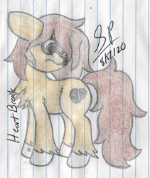 Size: 1752x2076 | Tagged: safe, artist:mlplayer dudez, oc, oc only, oc:heartbreak, species:earth pony, species:pony, g4, chest fluff, concerned, cutie mark, female, floppy ears, glasses, human in equestria, human to pony, leg fluff, lined paper, male to female, mare, rule 63, signature, solo, traditional art
