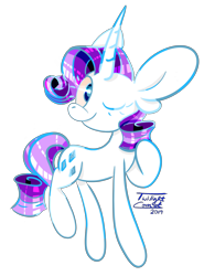 Size: 682x922 | Tagged: safe, artist:twilightcomet, character:rarity, species:pony, species:unicorn, g4, female, mare, one eye closed, raised hoof, signature, simple background, solo, transparent background, wink