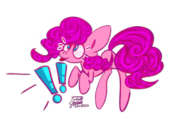 Size: 1073x743 | Tagged: safe, artist:twilightcomet, character:pinkie pie, species:earth pony, species:pony, g4, blep, exclamation point, female, mare, simple background, solo, tongue out, transparent background