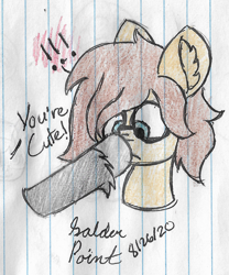 Size: 1484x1784 | Tagged: safe, artist:mlplayer dudez, oc, oc only, oc:heartbreak, oc:solder point, species:earth pony, species:pony, g4, boop, bust, colored, cute, duo, ear fluff, hoof fluff, lined paper, nose wrinkle, offscreen character, signature, traditional art