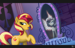 Size: 1920x1236 | Tagged: safe, artist:whitequartztheartist, character:sunset shimmer, species:alicorn, species:pony, g4, alicornified, crystal mirror, female, mirror, race swap, reflection, shimmercorn, solo, the fall of sunset shimmer