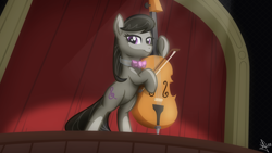 Size: 1920x1080 | Tagged: safe, artist:whitequartztheartist, character:octavia melody, species:earth pony, species:pony, g4, cello, female, mare, musical instrument, solo, theater