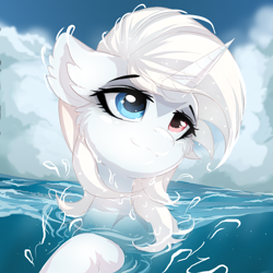 Size: 1000x1000 | Tagged: safe, artist:a-lunar-eclipse, oc, oc only, oc:lunar eclipse, species:pony, species:unicorn, g4, heterochromia, solo, swimming