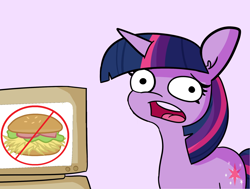 Size: 1984x1500 | Tagged: safe, artist:sir-teutonic-knight, artist:tjpones, edit, character:twilight sparkle, character:twilight sparkle (unicorn), species:pony, species:unicorn, g4, burger, computer, faec, female, food, hay burger, looking at you, mare, meme, open mouth, reaction image, solo, twilight's computer, you monster