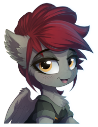 Size: 600x776 | Tagged: safe, artist:a-lunar-eclipse, oc, oc only, species:pegasus, species:pony, g4, chest fluff, clothing, female, gray, looking at you, mare, open mouth, police, simple background, smiling, solo, transparent background