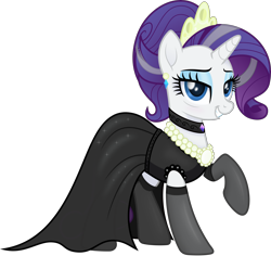 Size: 6000x5670 | Tagged: safe, artist:negatif22, character:rarity, species:pony, species:unicorn, episode:the last problem, g4, my little pony: friendship is magic, .svg available, audrey hepburn, choker, clothing, dress, female, holly golightly, lidded eyes, looking at you, makeup, mare, older, older rarity, simple background, smiling, socks, solo, thigh highs, transparent background, vector